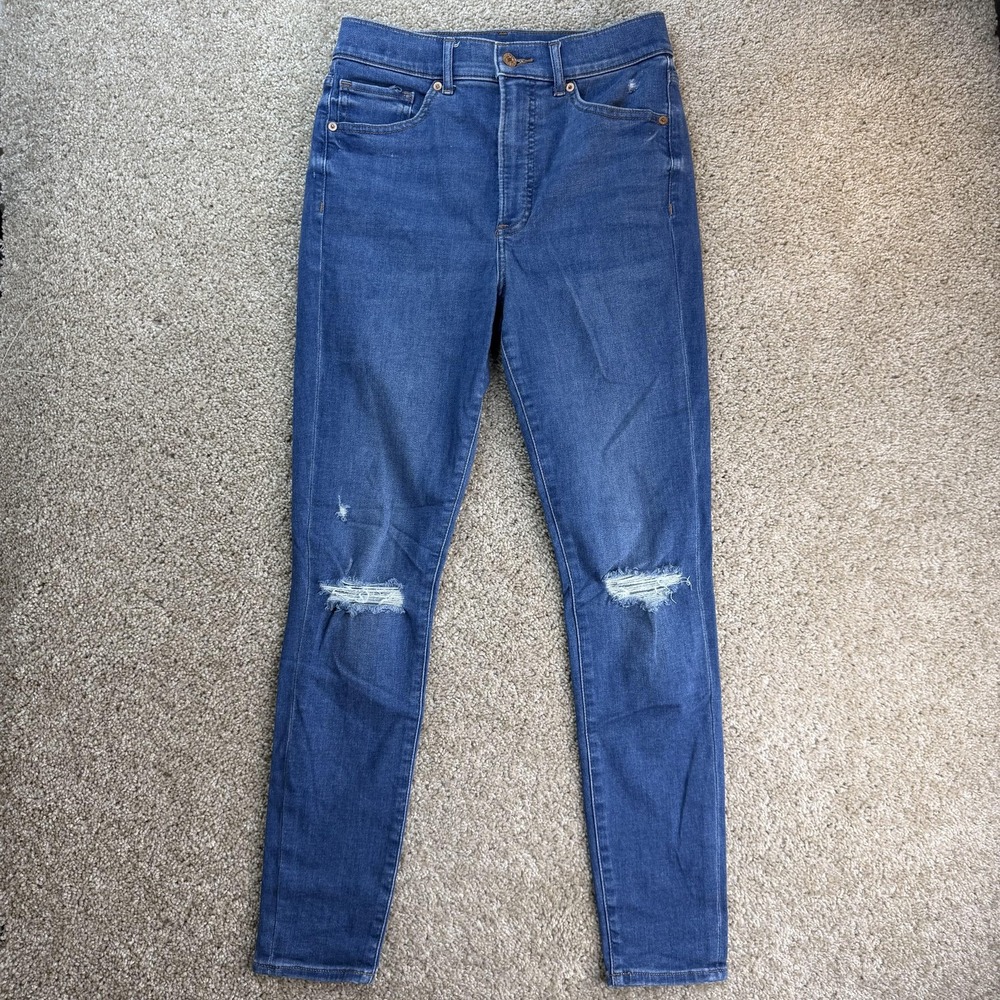 Express Skinny Jeans Womens 6R Med Wash Blue High Rise Distressed Stretch Denim